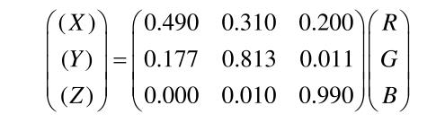 RGB顏色空間與XYZ顏色空間的關系式