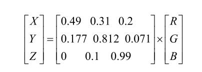 RGB顏色空間先轉換XYZ空間轉換式