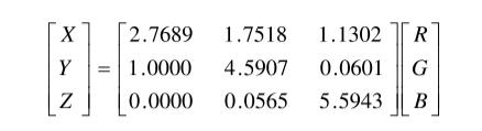 X、Y、Z和RGB系數(shù)之間關(guān)系式